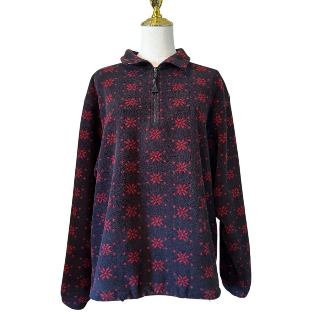 Eddie Bauer Men’s Red and Navy Blue Pattern Fleece Jacket Small S